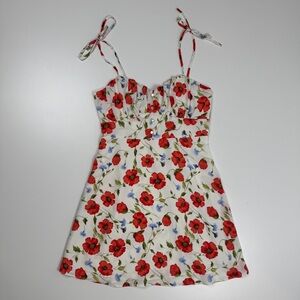 Forever 21 White Floral Mini Chiffon Babydoll Dress Size Small Coquette Cottage